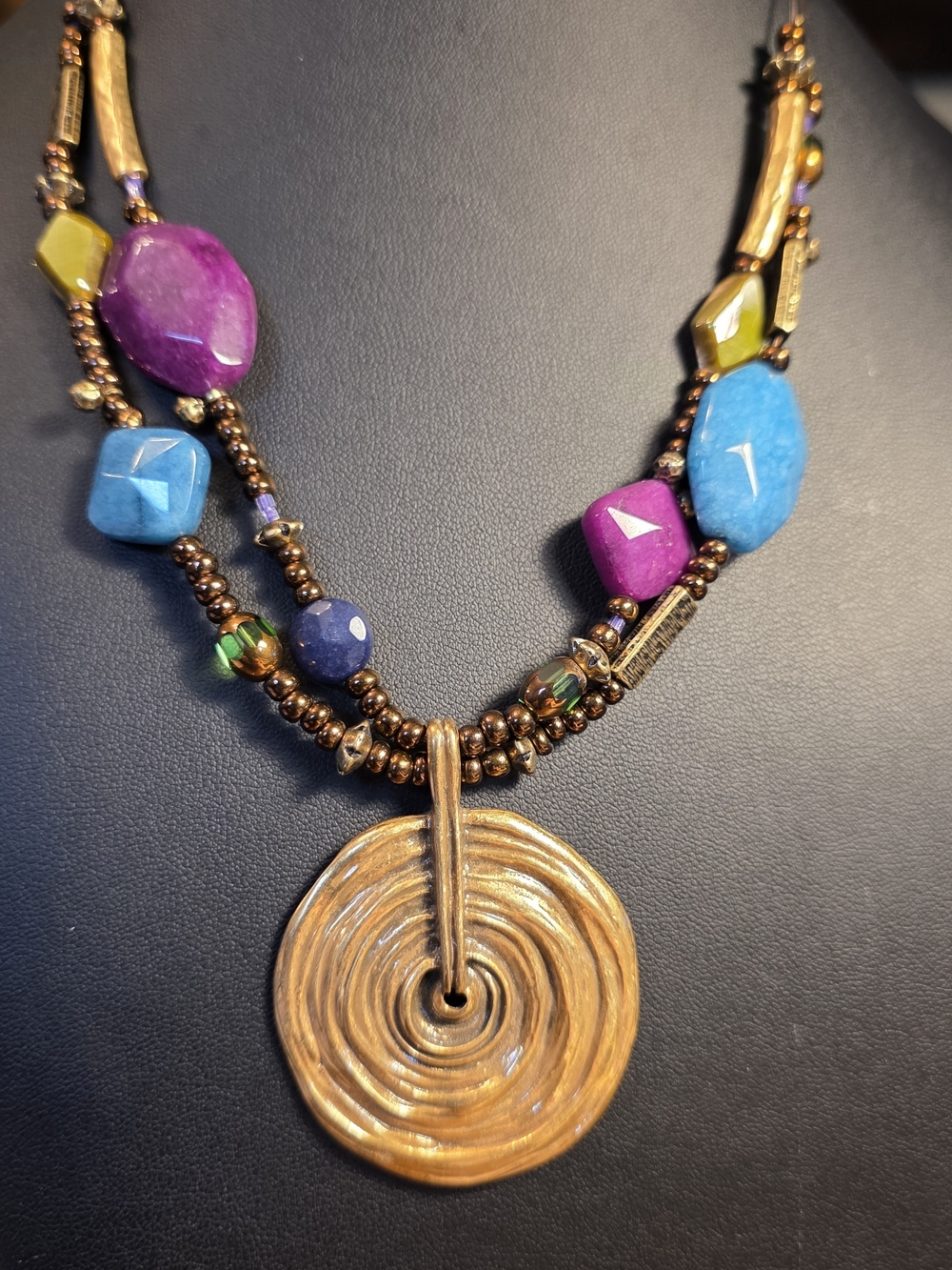 Chico's Multicolor Beaded Necklace with Goldtone Spiral Pendant. Chico's
